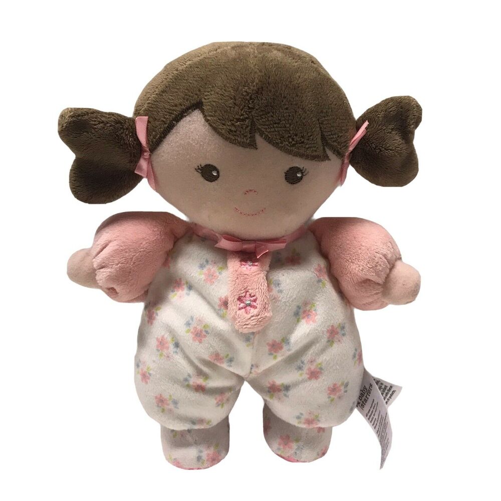 Baby Starters First Baby Doll Pink White Floral Plush Rattle Lovey Pigtails 9"